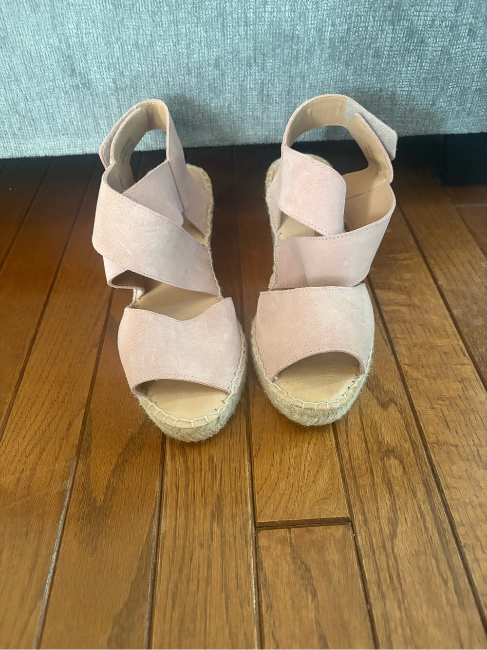 Jutelia Women's Crisscross Suede Espadrille Wedges in Blush Pink Made in Spain